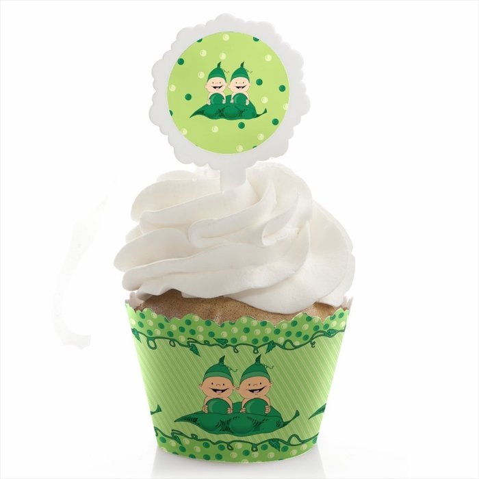 Twins Two Peas In A Pod - Cupcake Wrapper & Pick Party Kit - Set of 24 N3
