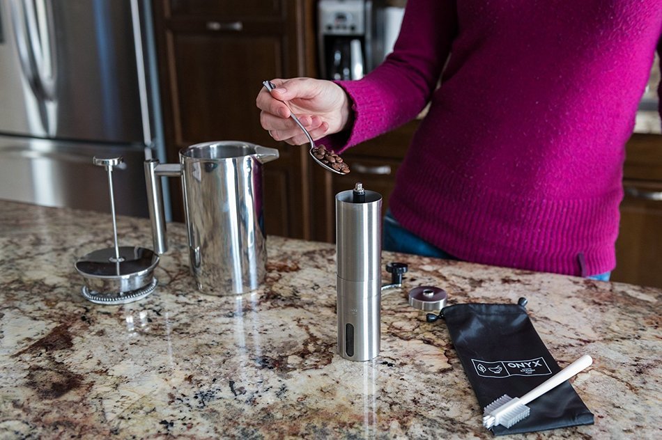 Onyx Kitchen Premium Ceramic Burr Manual Coffee Bean Grinder - Aeropress Compatible - Includes Bonus Carry Bag...