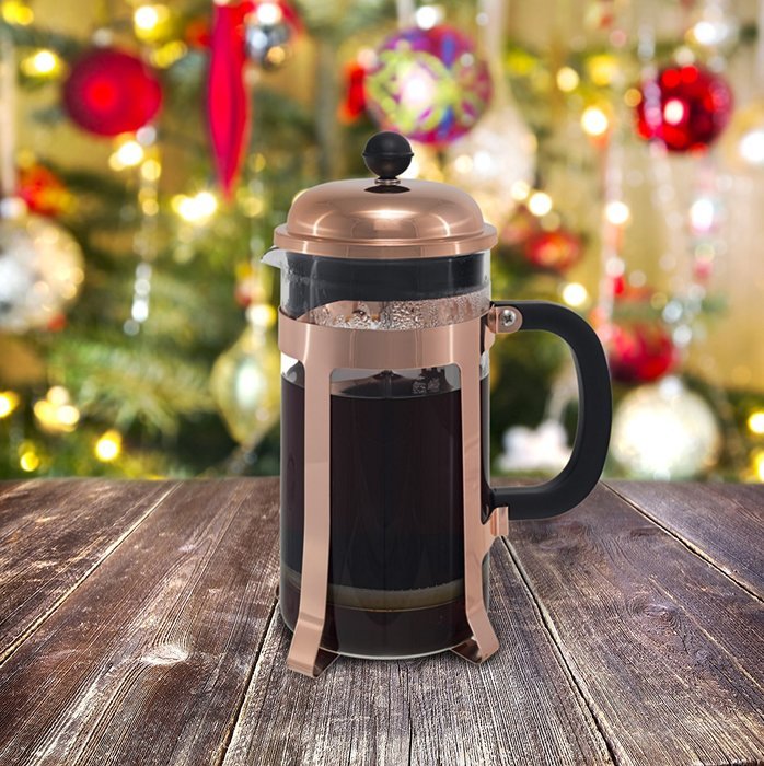 Copper French Coffee Press & Tea Infuser Heat Toughened Glass Cafe Crush Club Avignon SS Plunger with Double Screens... N7