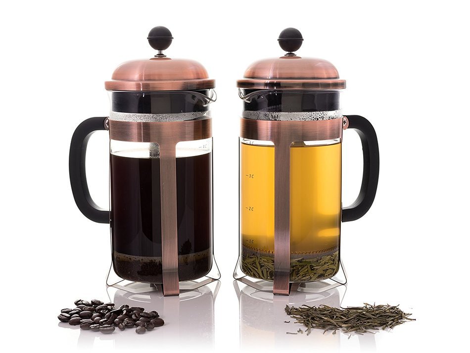 Copper French Coffee Press & Tea Infuser Heat Toughened Glass Cafe Crush Club Avignon SS Plunger with Double Screens... N9