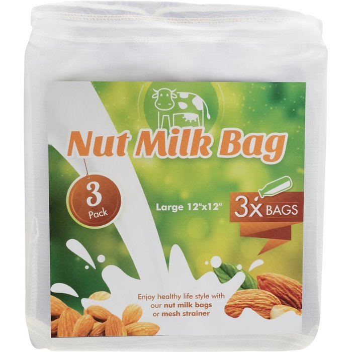 3-Pack Nut Milk Bag [Large 12"x 12"] All Purpose Commercial Grade Strainer - Fine Mesh Nylon Cheesecloth - Organic... N6