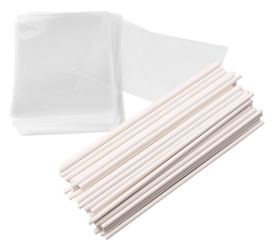 Lollipop Sticks and Bags - One Pack of 200 Sturdy Wilton Lollipop sticks (6 inch) With 200 Crystal Clear polyethylene... N3