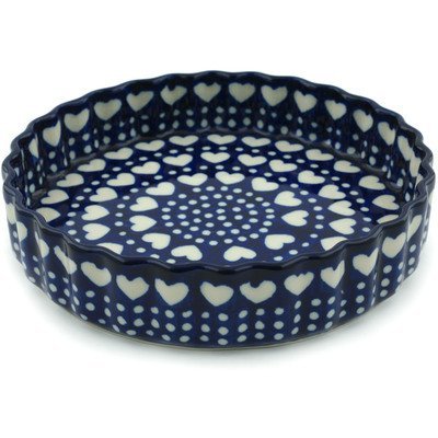 Polish Pottery Fluted Pie Dish 8-inch Heart To Heart N3