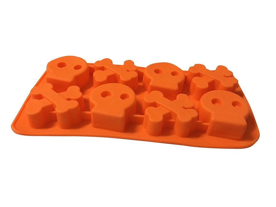 Halloween Skull and Bones Silicone Candy Jello Baking Mold (Red) N12