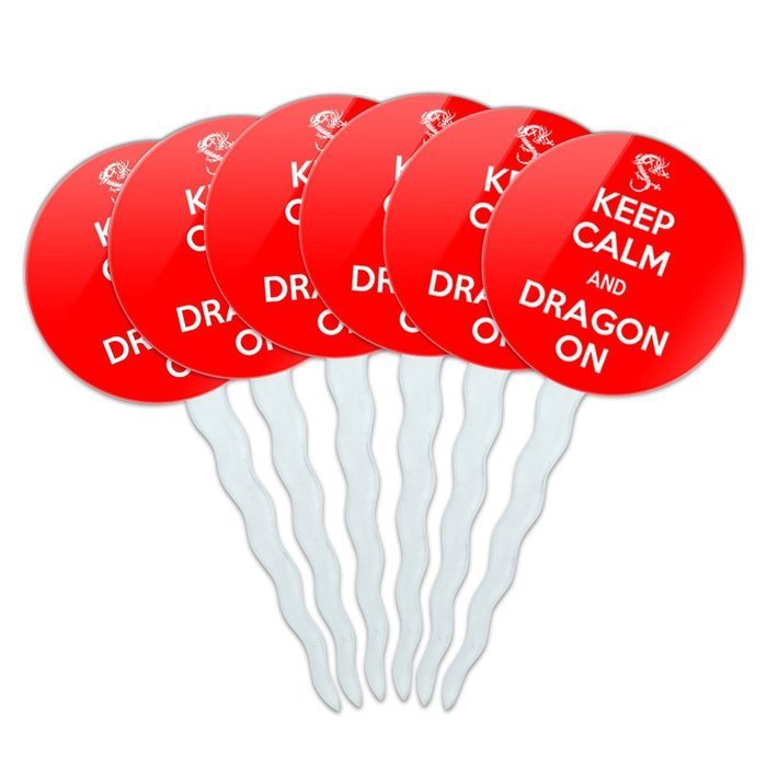 Set of 6 Cupcake Picks Toppers Decoration Keep Calm and A-H - Fish On Bass Fishing - Keep Calm and N35