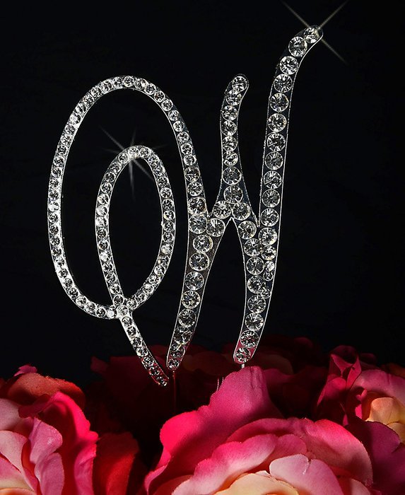 Unik Occasions Victorian Crystal Rhinestone Wedding Cake Topper, Large, Letter W, Silver