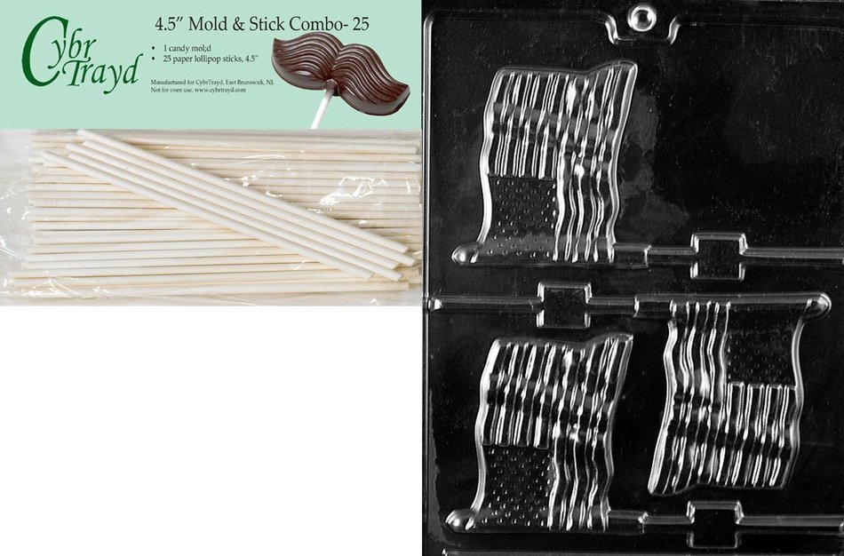 Cybrtrayd P010 Flag Lolly Chocolate Candy Mold with Exclusive Cybrtrayd Copyrighted Chocolate Molding Instructions... N8