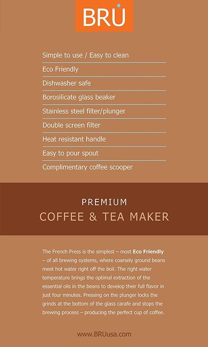 SALE! French Press - BRU USA Durable Coffee & Tea Maker | 1 Liter / 34 oz, Stainless Steel, Enhanced DOUBLE Screen... N6