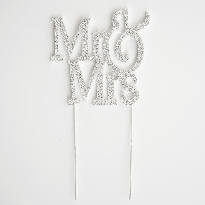 1 X Mr & Mrs Monogram Silhouette Rhinestone Wedding Cake Topper Decoration with Crystals - Formal Font