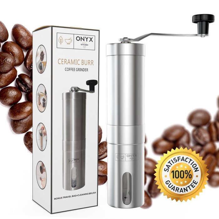 Onyx Kitchen Premium Ceramic Burr Manual Coffee Bean Grinder - Aeropress Compatible - Includes Bonus Carry Bag... N5