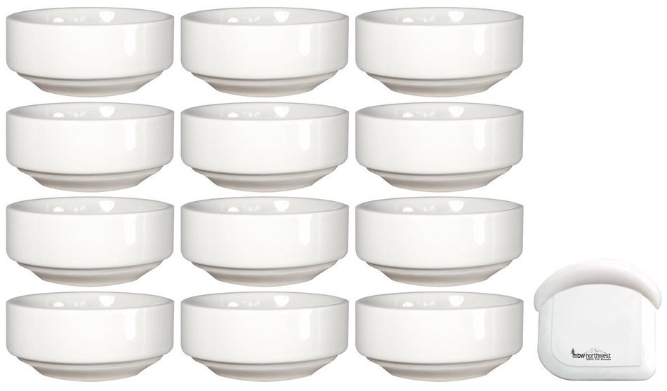 ITI Ceramic Stackable Baking Ramekins / Condiment Sauce Cups with Pan Scraper, 3.5 Ounce (6-Pack, Pure White) N6