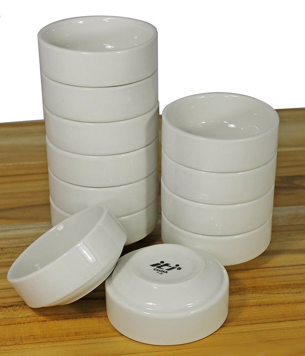 ITI Ceramic Stackable Baking Ramekins / Condiment Sauce Cups with Pan Scraper, 3.5 Ounce (6-Pack, Pure White) N7