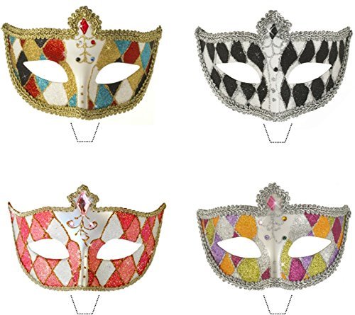 Novelty Masquerade Mask Harlequin Mix 12 Edible StandUp wafer paper cake toppers