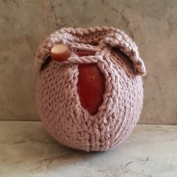 Apple Cozy Hand Knit Cotton 15mm round Button Camel N5
