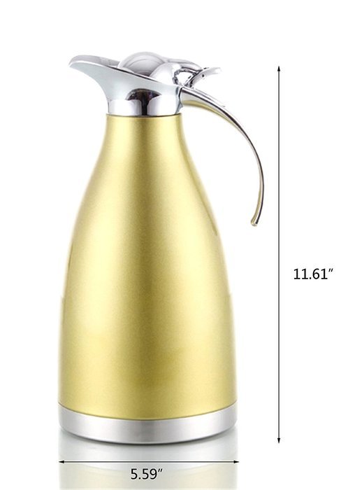 Bestwoohome Stainless Steel Vacuum Insulated Thermal Carafe Water Pitcher with Press Button (0.39Gallon, Golden) N8