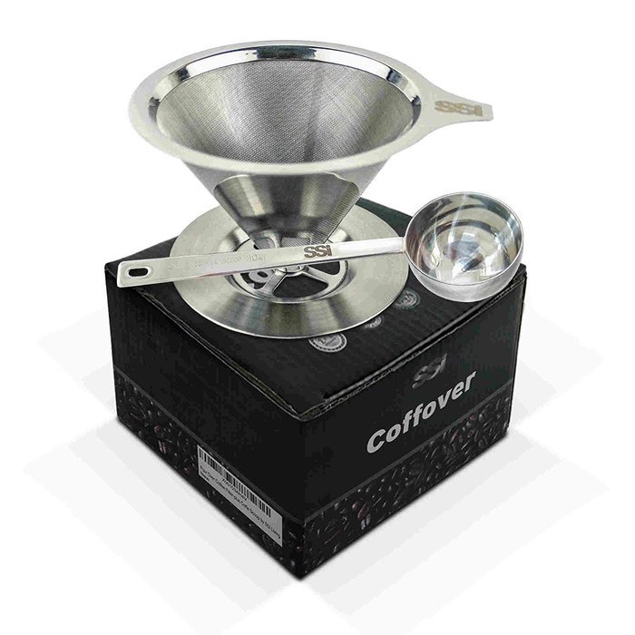 Pour Over Coffee Filter Dripper Kit with Bonus 2 Tablespoon Scoop - All High Quality Stainless Steel Cone Paperless... N5