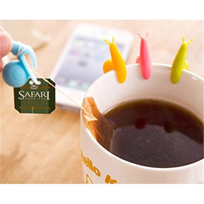 Merssavo 5Pcs Cute Silicone Snail Shape Tea Bag Holder Hanging Clip Hanger for Cup Mug ( Random Colour ) N3