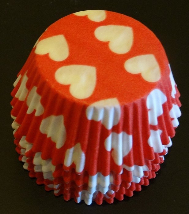 100 White Hearts on Red Cupcake Liners Baking Cups STANDARD SIZE