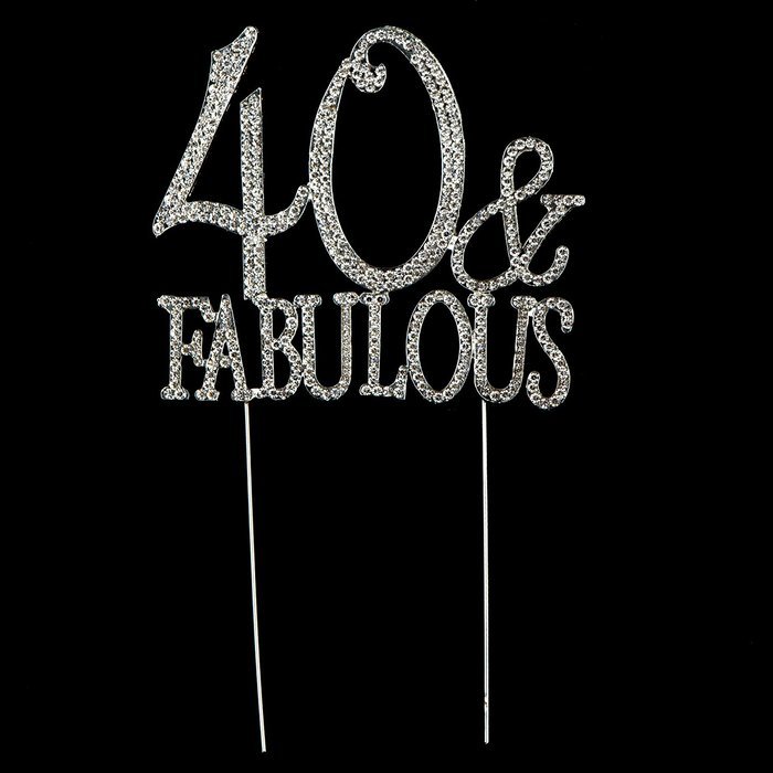 40 & Fabulous Cake Topper for 40th Birthday Silver Metal Party Decoration Ideas (40 and Fabulous Silver) N16