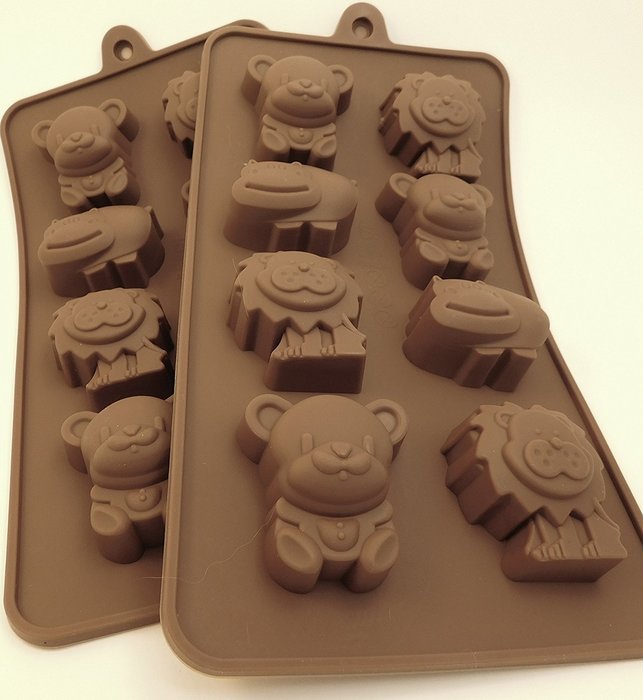 Set of 2 Hippo/Bears/ Lions Silicone Chocolate and Candy Molds; ice cubes, kid's candies, crayon molds, mints,...