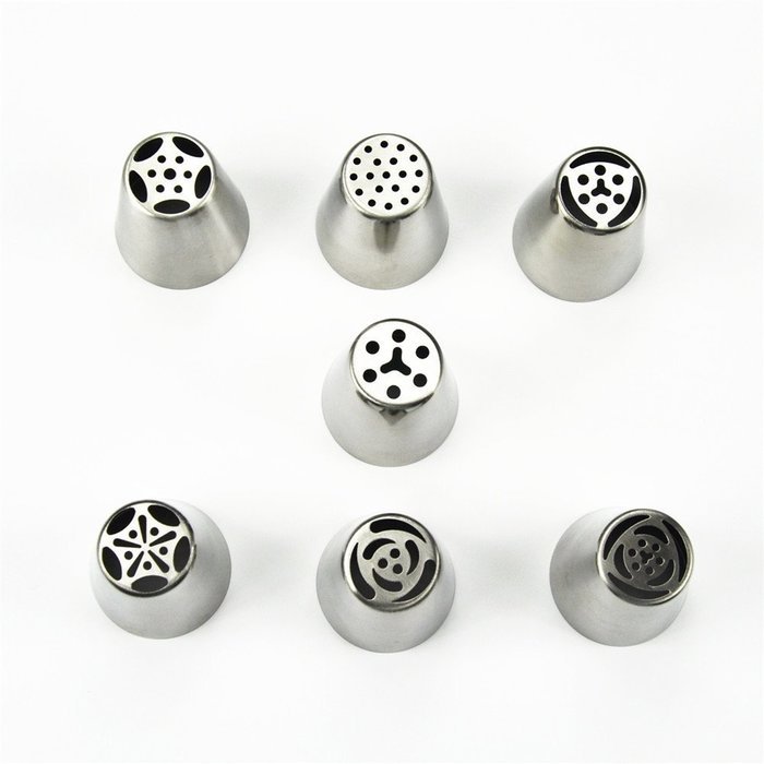 TANGCHU Russian Piping Tips 7PCS/SET Stainless Steel Large Size Icing Syringe Set DIY Nozzle N5