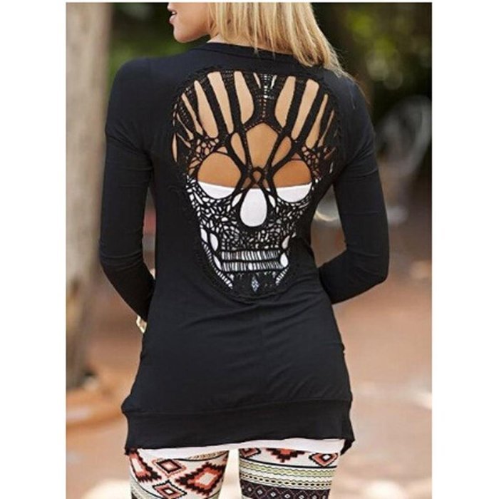 Women's Outwear,Laimeng Long Sleeve Skull Backless Top Coat Jacket Outwear (S, Black) N5