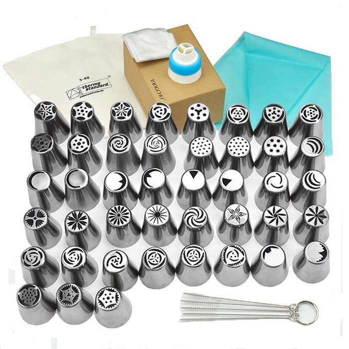 TANGCHU Russian Piping Tips 29PCS/SET Stainless Steel Large Size Icing Syringe Set DIY Coupler Nozzle 5 Pastry... N16