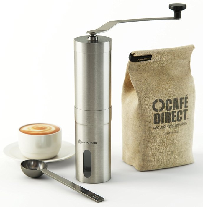 SALE NOW Quantahome Manual Coffee Grinder adjustable ceramic burr with Bag, Brush & Scoop. Stainless Steel-Best... N5