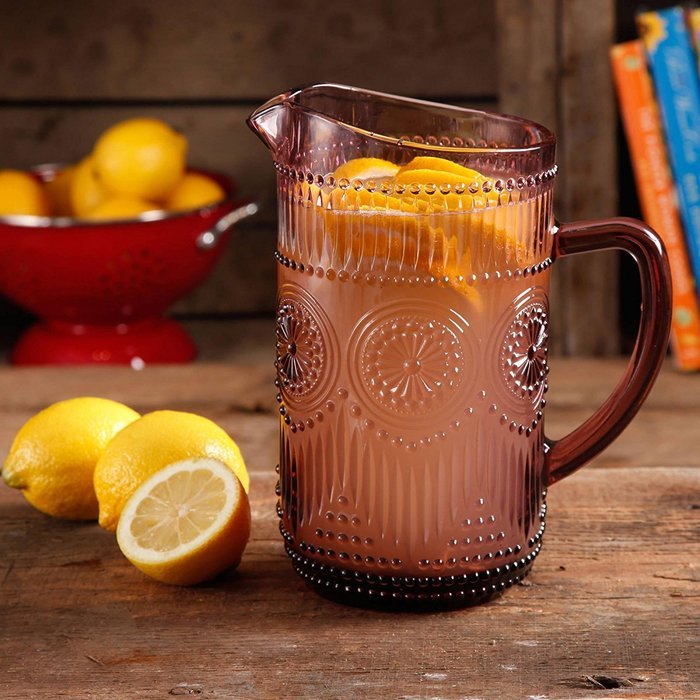 The Pioneer Woman Adeline 1.59-Liter Glass Ice Tea Water Pitcher Bar Drinkware, Plum