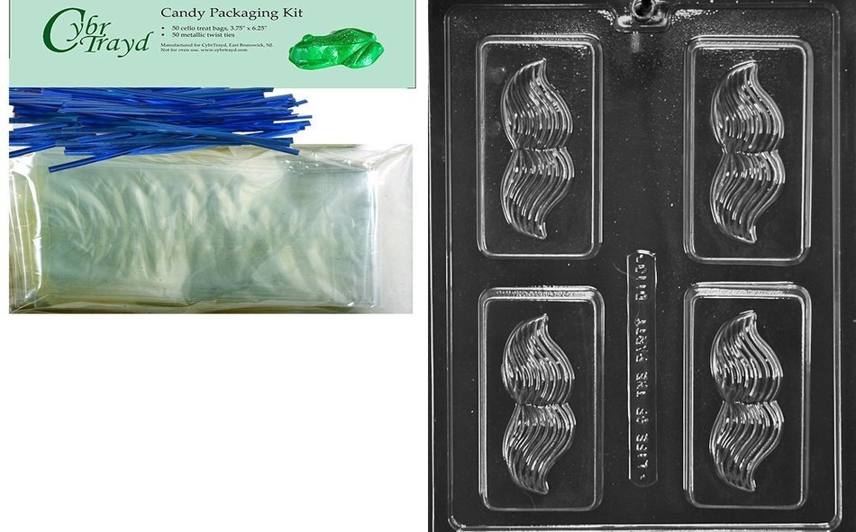Cybrtrayd D113 Mustache Soap Bar Chocolate Candy Mold with Exclusive Cybrtrayd Copyrighted Chocolate Molding Instructions N3