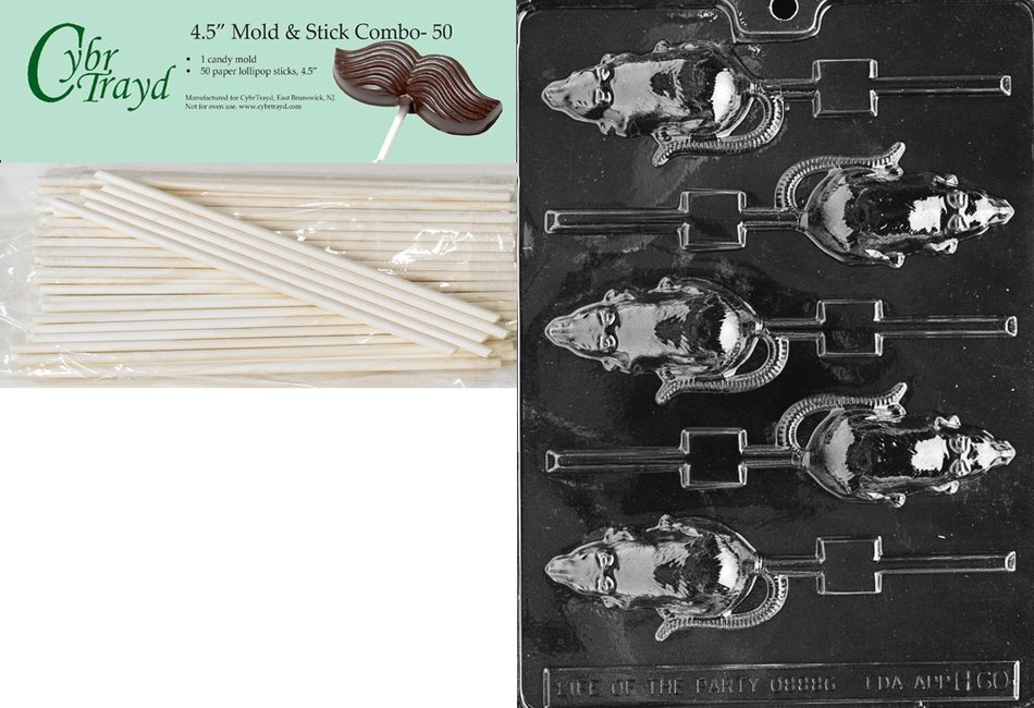 Cybrtrayd 45St50-H060 Rat Lolly Halloween Chocolate Candy Mold with 50 4.5-Inch Lollipop Sticks