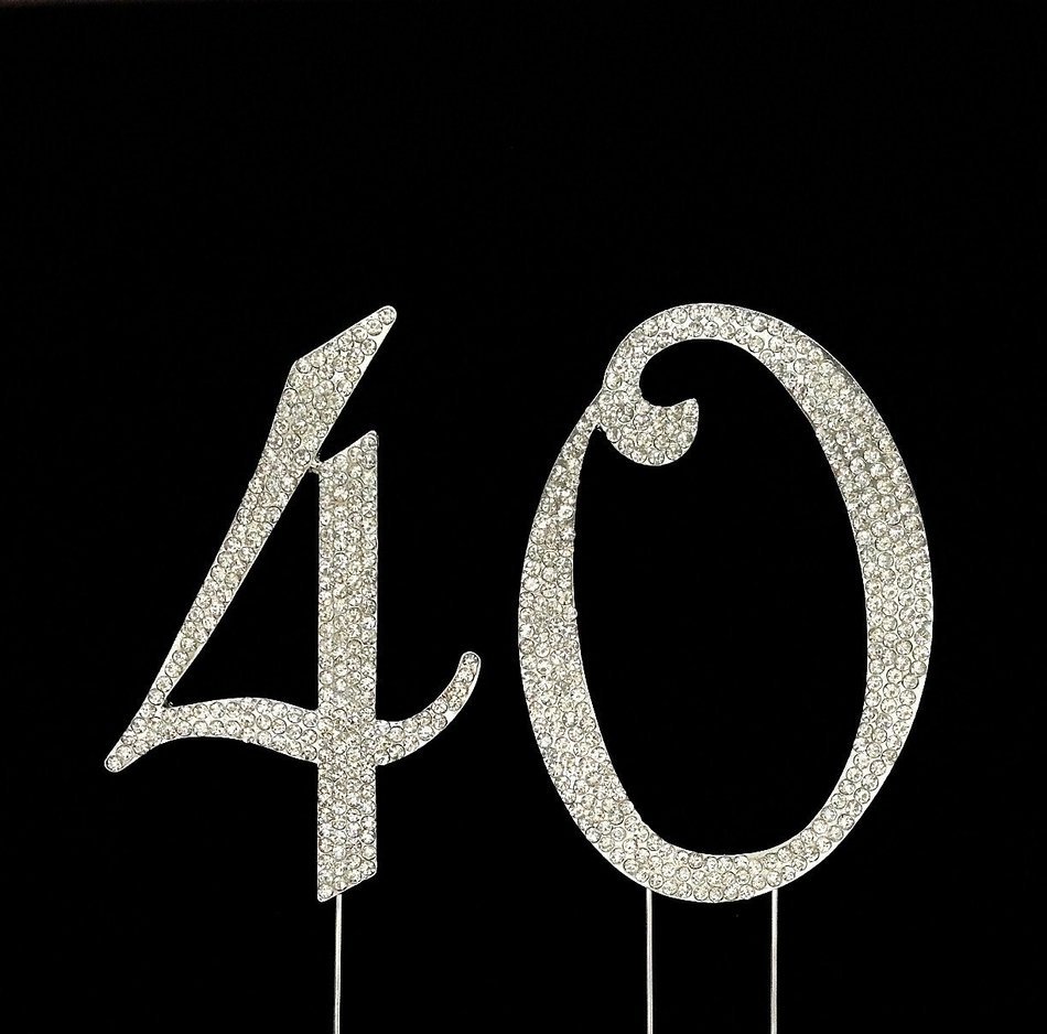 Large 40th Birthday / Wedding Anniversary Number Cake Topper with Sparkling Rhinestone Crystals - 4 1/2