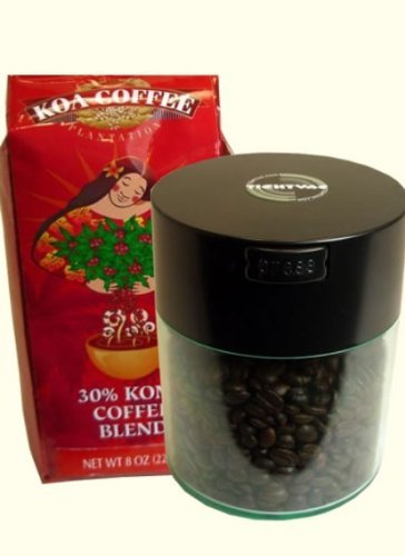 Coffeevac 1/2 lb - The Ultimate Vacuum Sealed Coffee Container, Black Cap & Clear Body N3
