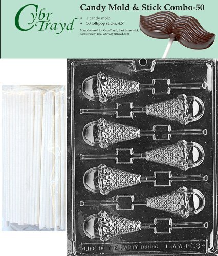 Cybrtrayd 45St50-K008 Ice Cream Cone Lolly Chocolate Candy Mold with 50 Cybrtrayd 4.5" Lollipop Sticks