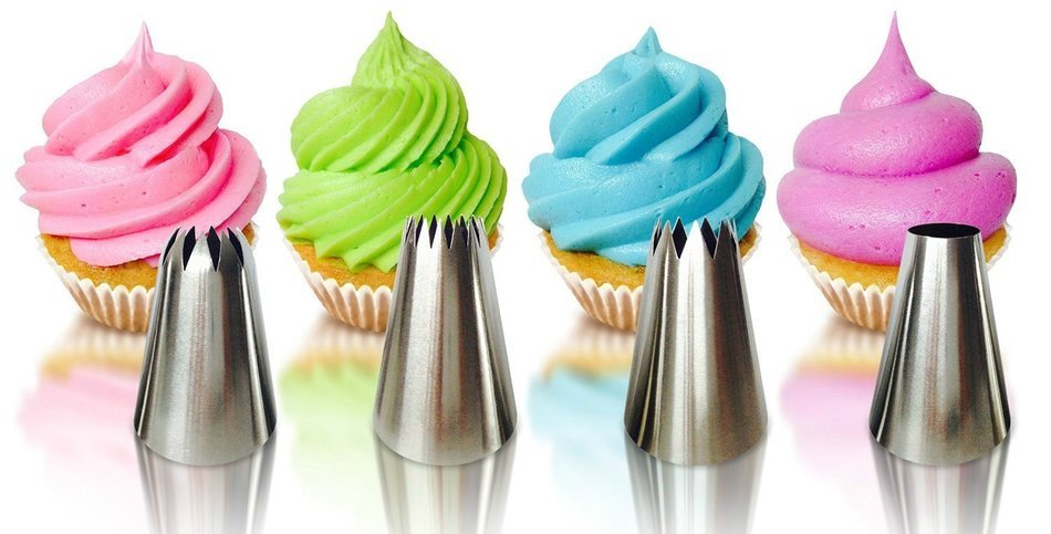 Cupcake Decorating Tip Set by Love2bake - Classic Extra Large Stainless Steel Decorating Tips - Closed Star -... N7