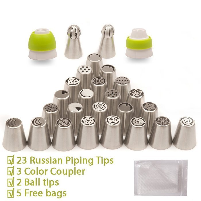 Russian Piping Tips & Cake Decoration Nozzles Set By KESTILOS- Stainless Steel Set Of 23 Pieces- Ideal For Decorating... N5