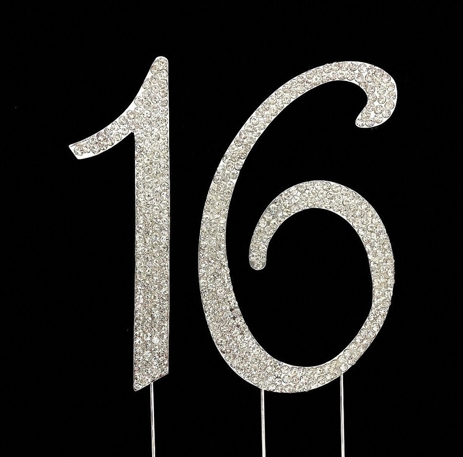 Large Sweet 16 Birthday Number Cake Topper with Sparkling Rhinestone Crystals - 4 1/2