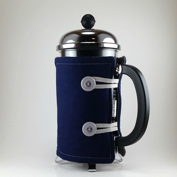 Navy Blue Solid, French Press Cozy, 8 cup, Handmade, Cafetiere Cosy N4