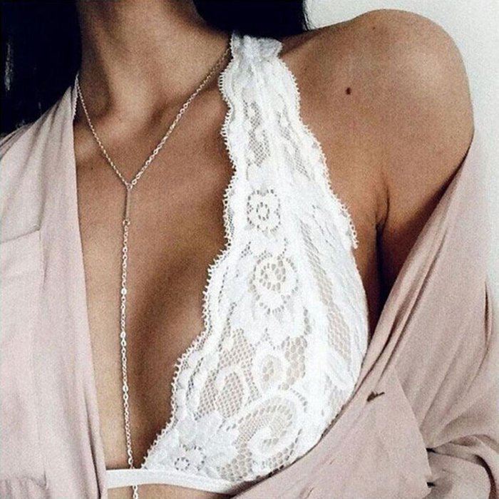PHOTNO Women Hollow Translucent Underwear Sheer Lace Strap Lingerie Bra Tops N12