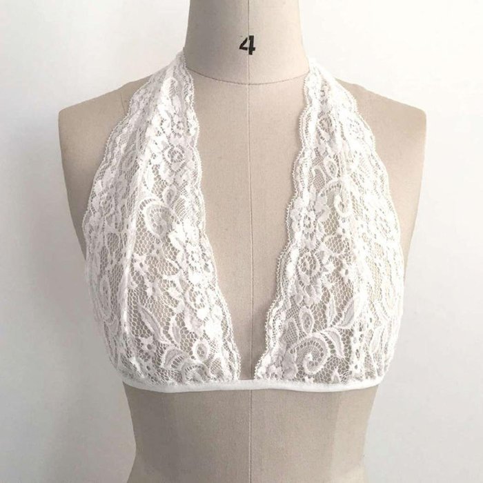 PHOTNO Women Hollow Translucent Underwear Sheer Lace Strap Lingerie Bra Tops N13