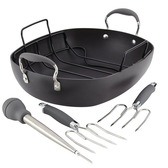 Anolon Advanced 16-Inch x 13-Inch Oval Roaster Set, Graphite N4