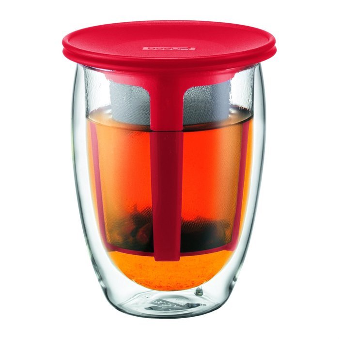 Bodum 12-Ounce Tea for One, Double Wall Glass with Strainer, Red N6