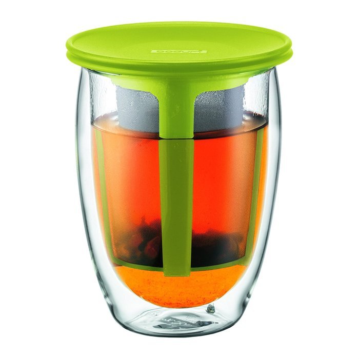 Bodum 12-Ounce Tea for One, Double Wall Glass with Strainer, Red N7
