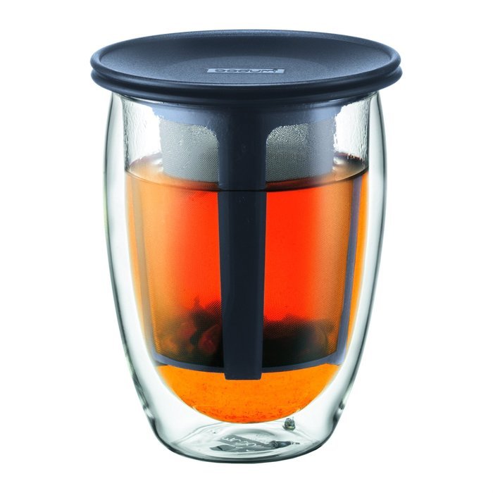 Bodum 12-Ounce Tea for One, Double Wall Glass with Strainer, Red N8