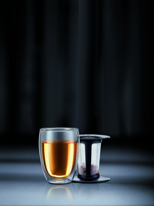 Bodum 12-Ounce Tea for One, Double Wall Glass with Strainer, Red N9