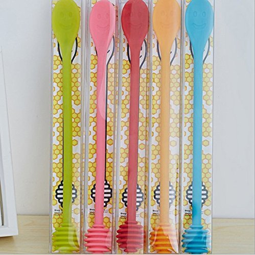 Astra shop 2-PCS New Mini Smile Face Silicone Honey Dripper Stick and Mxing Spoon Coffee Stirer 2 in 1(Random... N2