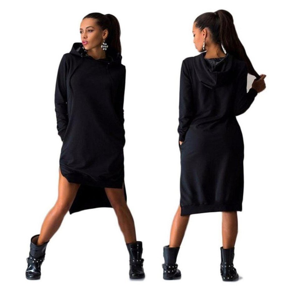 Morecome Women Sweatshirt Dress Double Split Hoodie Pullover Pockets Sweater (XL, Blue) N6