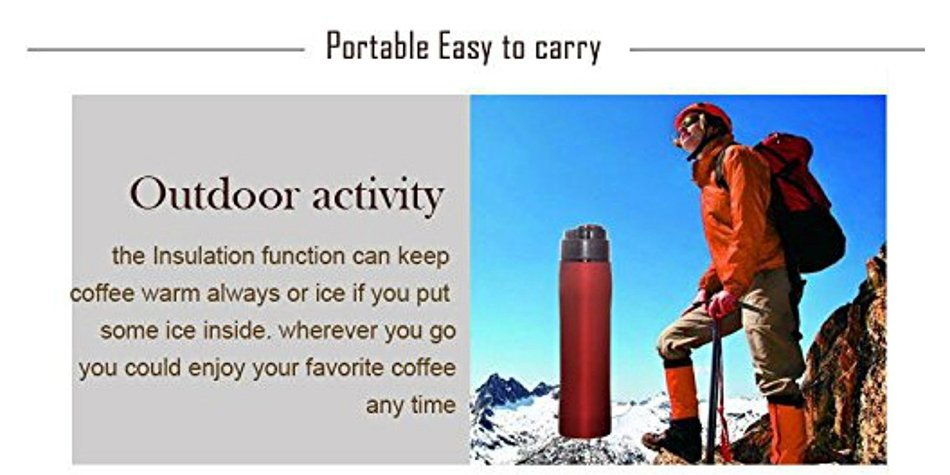 Equaliteria&trade;Portable stainless steel grey French Press 12oz travel mug with filter and double wall insulated thermos... N4