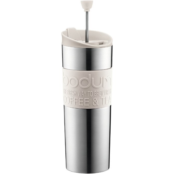 Bodum Insulated Stainless Steel Travel French Press with Off-White Accents, 15 Ounce