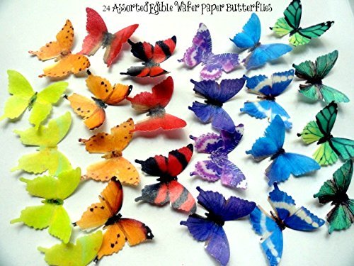 24 Edible Decorative Wafer Paper Butterflies &copy; Butterfly Cake Cupcake Toppers Wedding Decorations N2